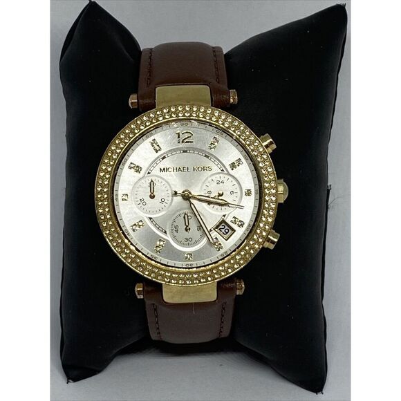 Michael Kors MK6119 Women's Brown Leather White Analog Dial Quartz Watch QB545 - Picture 1 of 12